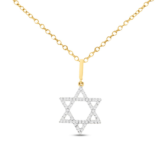 14KY 14mm Star of David pendant with 66 diamonds 0.22ct on 18 inch cable chain