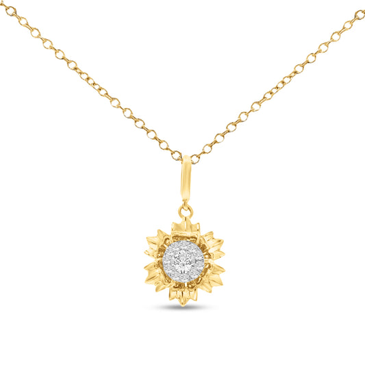 14KY 11mm flower top pendant with 11 diamonds 0.19ct on 18 inch cable chain