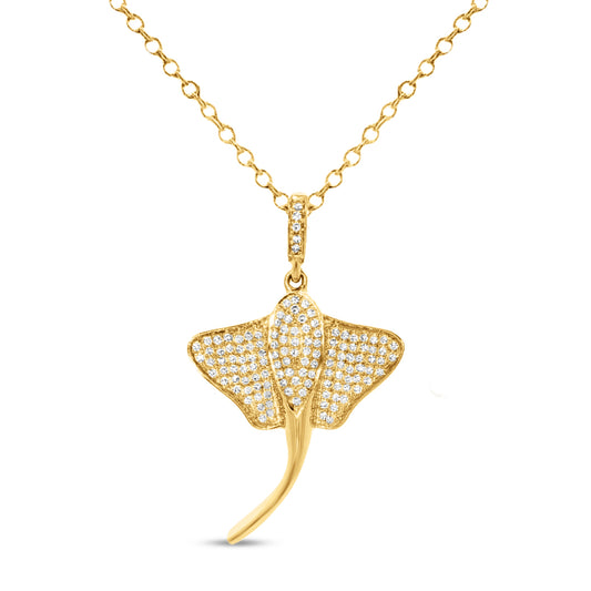 21x17mm 14K stingray pendant with 128 diamonds 0.22ct pm 18 inch cable chain