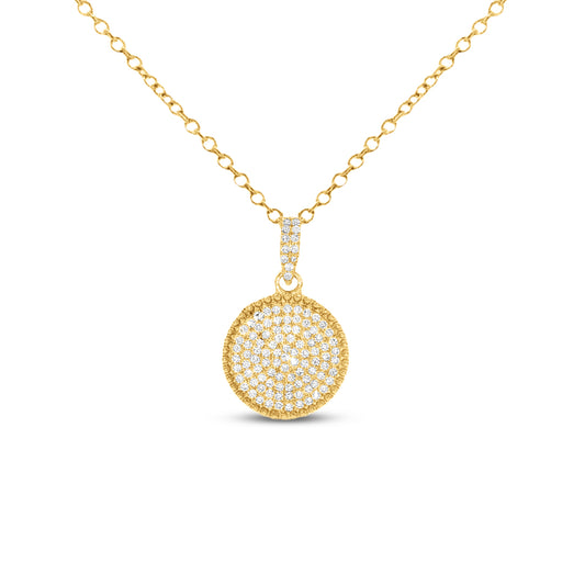 10mm 14K round pendant with diamonds with 103 diamonds 0.19ct on 18 inch cable chain