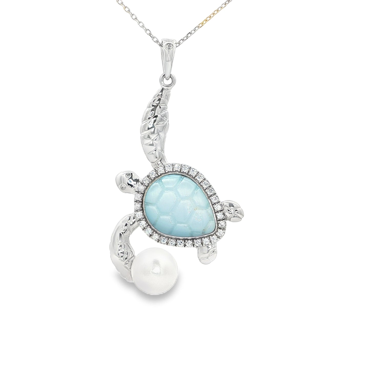 Sterling Silver Turtle Pendant with Faux Pearl