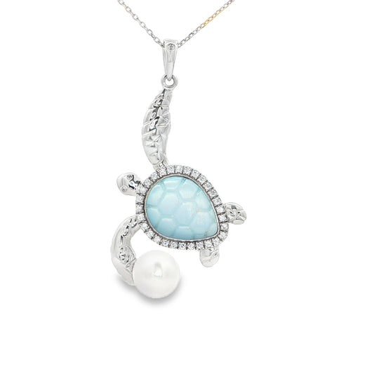 Sterling Silver Turtle Pendant with Faux Pearl