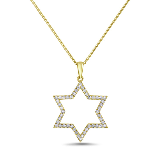 14k 24mm Jewish star pendant with 48 diamonds 0.53ct on 18 inches chain