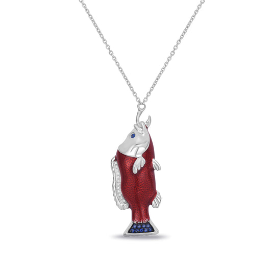 14k fish necklace with red enamel
