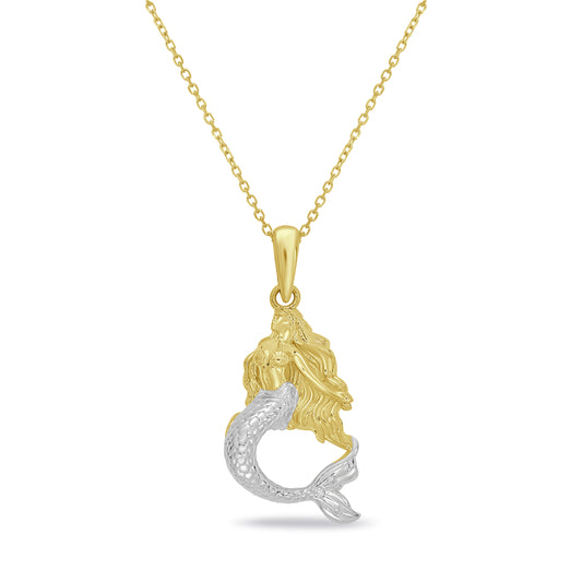 14k 2 tone 20x13mm mermaid pendan