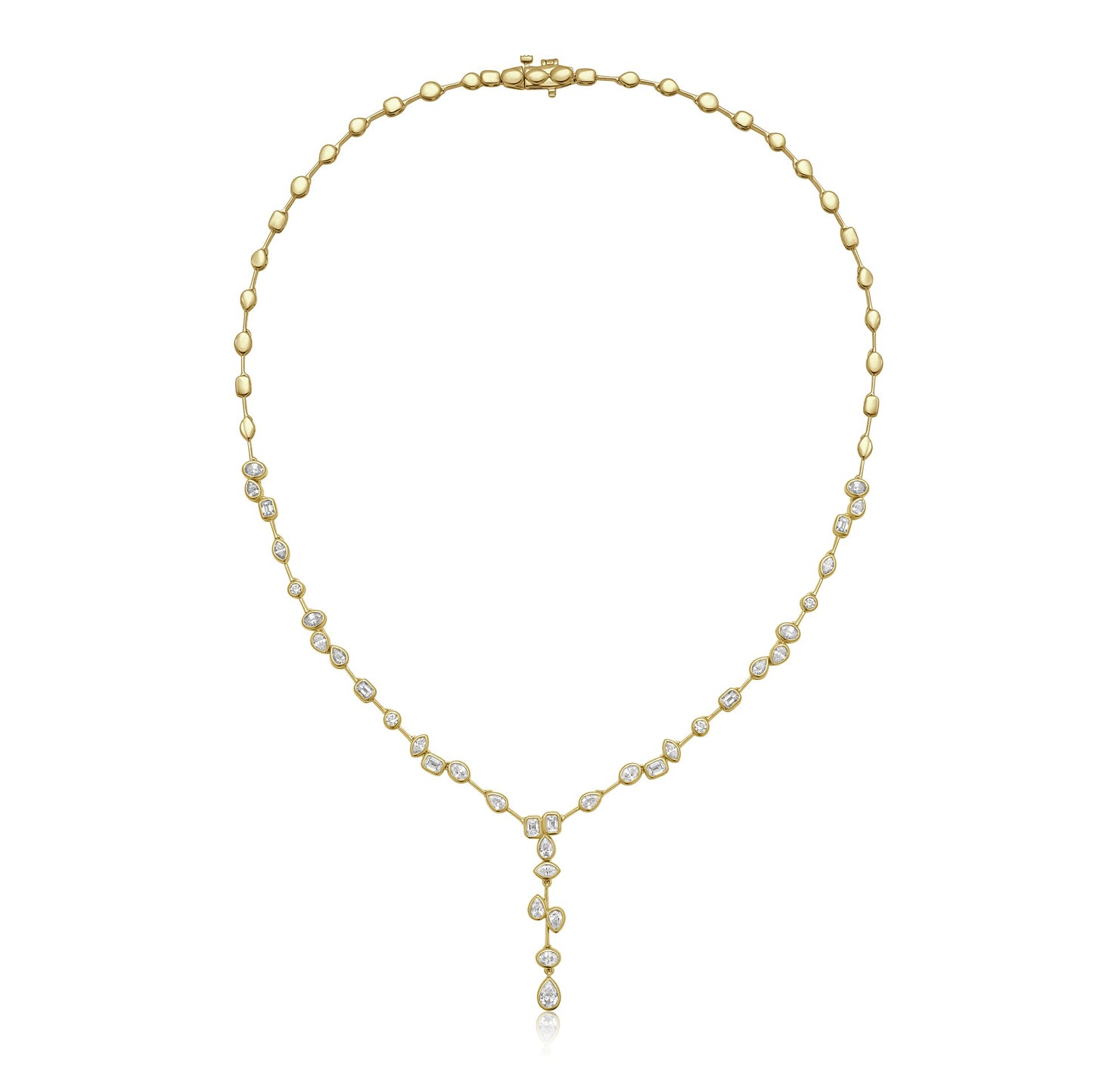 14K Lariat drop necklace 12 pear shaped diamonds 1.10ct, 7 oval 0.70ct,  9 emerald cut 0.89ct 5 marquise  0.34ct & 4 round 0.16ct, tw 3.19ct