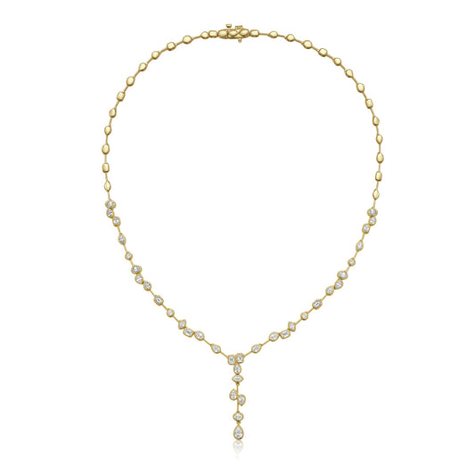 14K Lariat drop necklace 12 pear shaped diamonds 1.10ct, 7 oval 0.70ct, 9 emerald cut 0.89ct 5 marquise 0.34ct & 4 round 0.16ct, tw 3.19ct