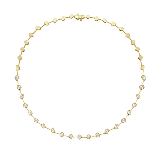 14K Necklace with 19 emerald cut diamonds 3ct 16 inches