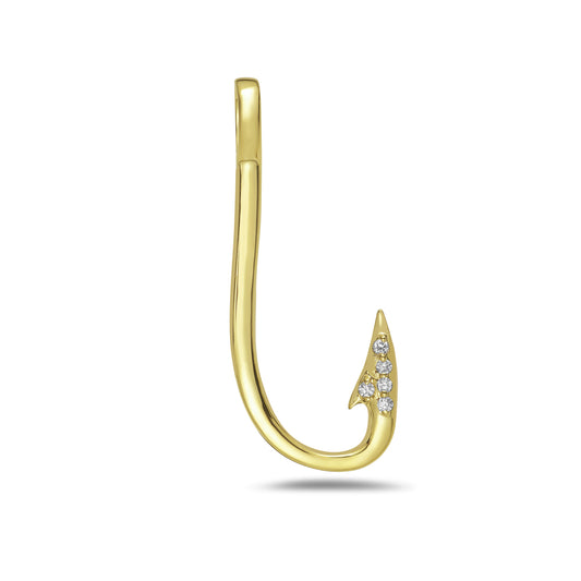 14k 26x12mm fishhook pendant with 5 diamonds 0.03ct 18 inches chain