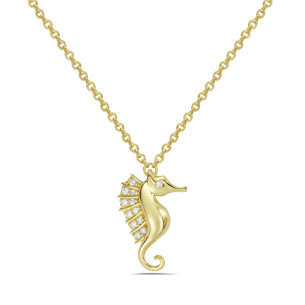 14KY seahorse necklace with diamonds 0.05ct tw 5.5