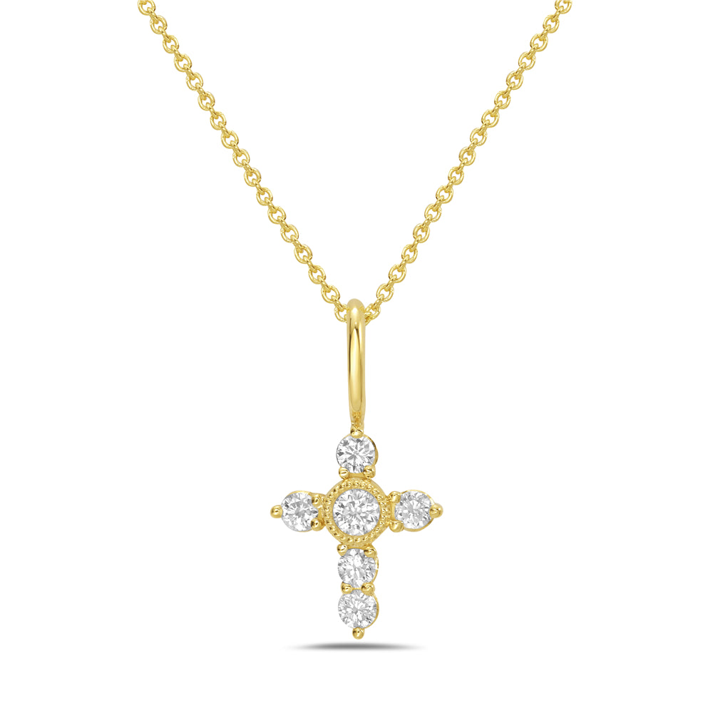 14KY cross necklace with diamonds 0.13ct tw on 18 inch chain 5.5