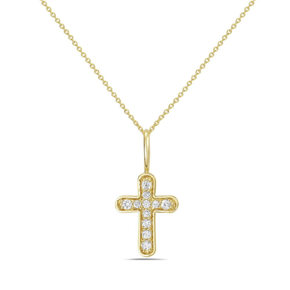 14KY cross necklace with 18 inch chain and diamonds 0.08ct tw 5.5