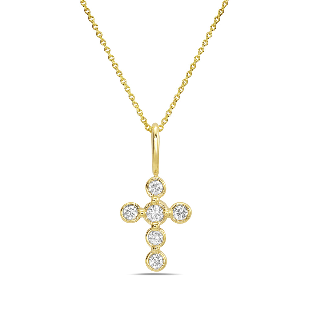 14KY cross necklace with 18 inch chain and diamonds 0.13ct tw 5.5