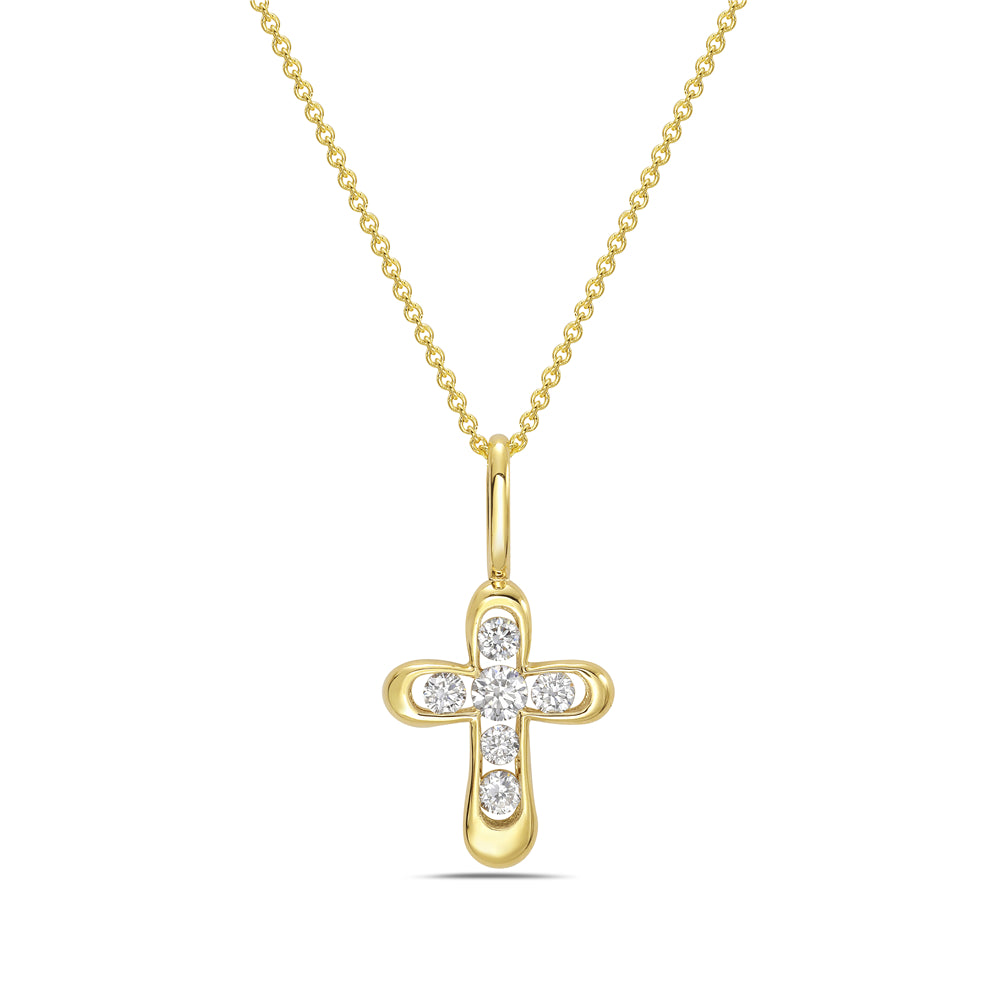 14KY cross necklace with diamonds 0.13ct wt on 18 inch chain 5.5