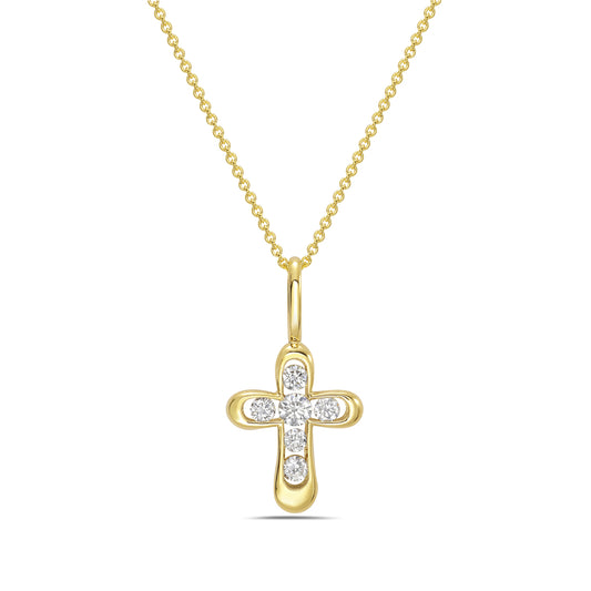 14KY cross necklace with diamonds 0.13ct wt on 18 inch chain 5.5