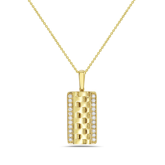14KY rectangular necklace with diamonds 0.16ct wt on 18 inch chain 5.5