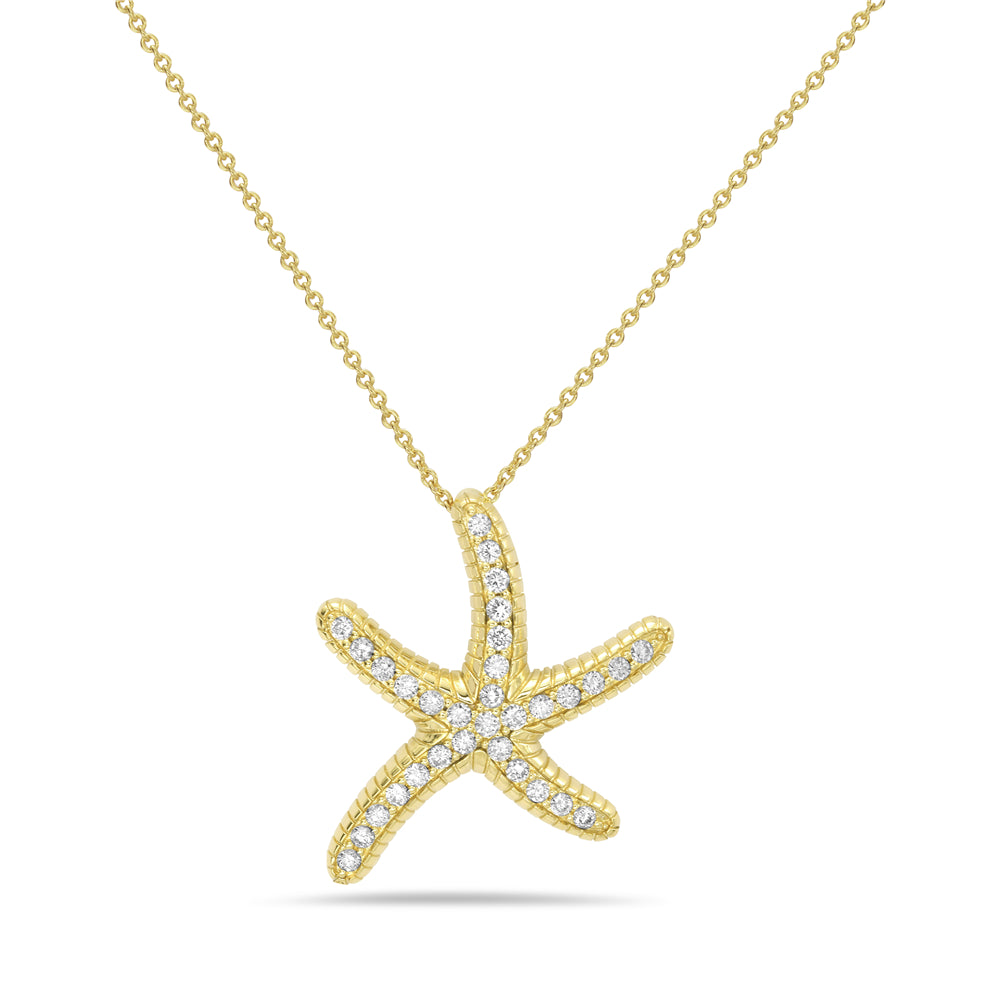 14KY starfish necklace with diamonds 0.16ct tw on 18 inch chain 5.5
