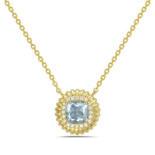 14KY round necklace with 1 sky blue topaz 1.63ct and 20 diamonds 0.10ct tw 5.5