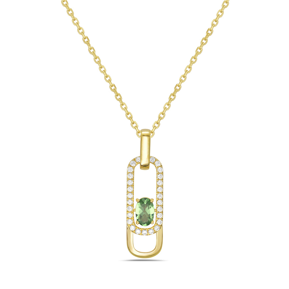 14KY necklace with 1 green garnet 0.48 ct and 27 diamonds 0.22ct tw 5.5