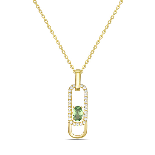 14KY necklace with 1 green garnet 0.48 ct and 27 diamonds 0.22ct tw 5.5