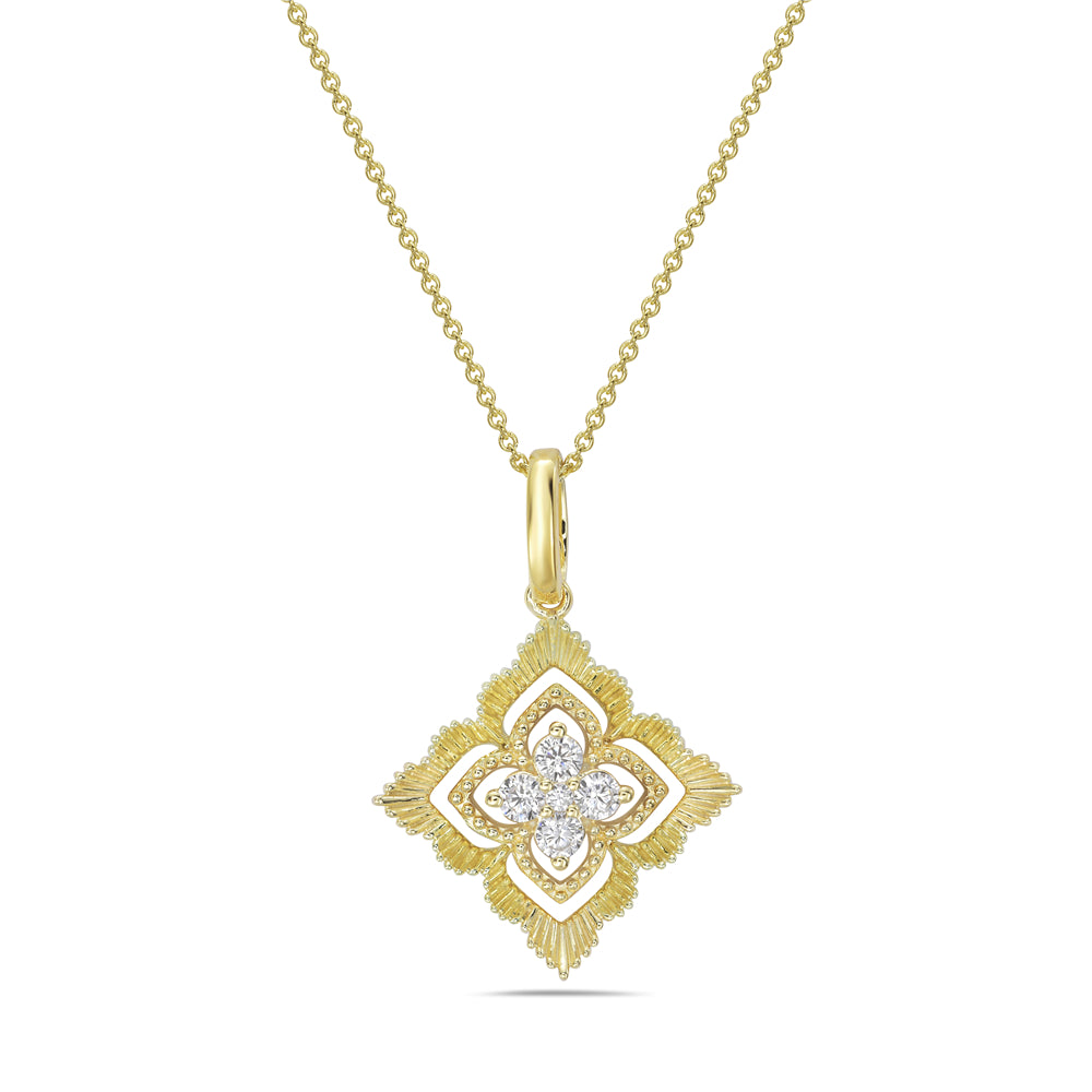 14KY pendant with 5 round diamonds 0.15ct tw on 1 gram 18 inch chain 5.5