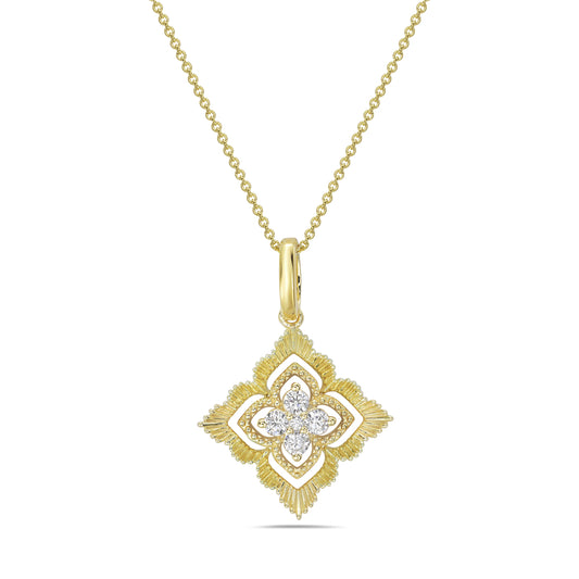 14KY pendant with 5 round diamonds 0.15ct tw on 1 gram 18 inch chain 5.5