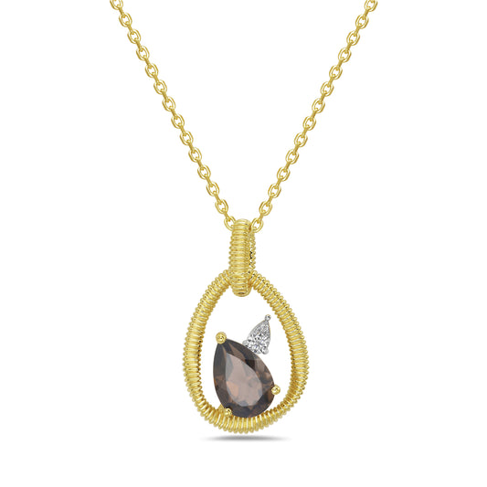 14KY necklace with a 1 smoky topaz 1.17ct and 2 round dimaonds 0.05ct tw 5.5