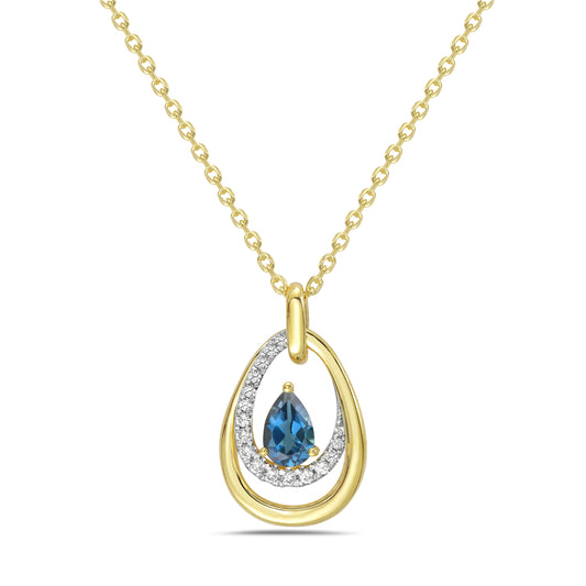 14KY necklace with 1 London blue topaz 0.52ct and 17 diamonds 0.10ct tw 5.5