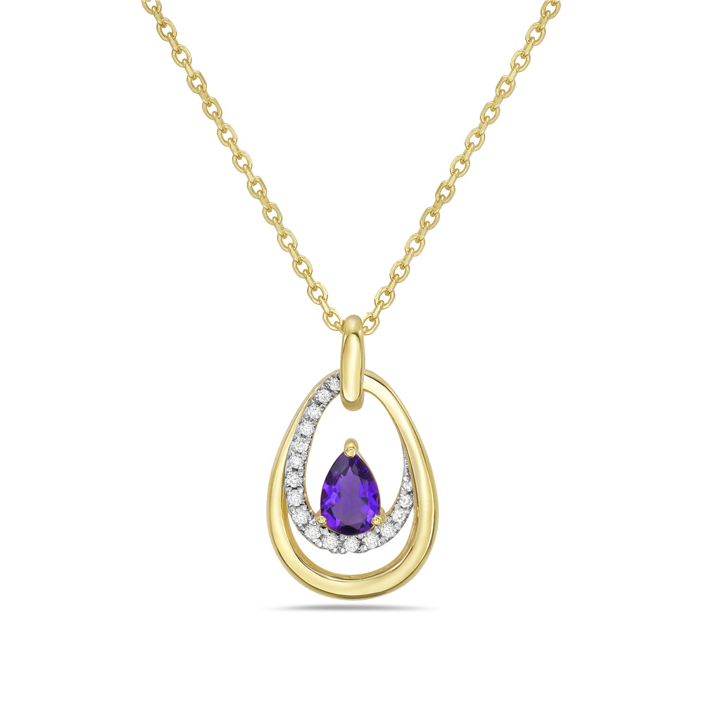 14KY necklace with 1 ametyst 0.29ct and 17 diamonds 0.10ct tw 5.5