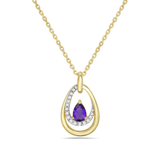 14KY necklace with 1 ametyst 0.29ct and 17 diamonds 0.10ct tw 5.5