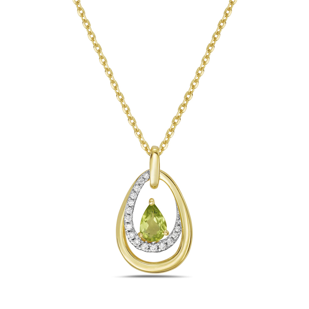 14KY necklace with1 peridot 0.47ct and 17 diamonds 0.10ct tw 5.5