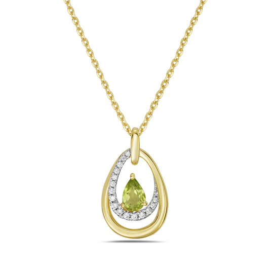 14KY necklace with1 peridot 0.47ct and 17 diamonds 0.10ct tw 5.5