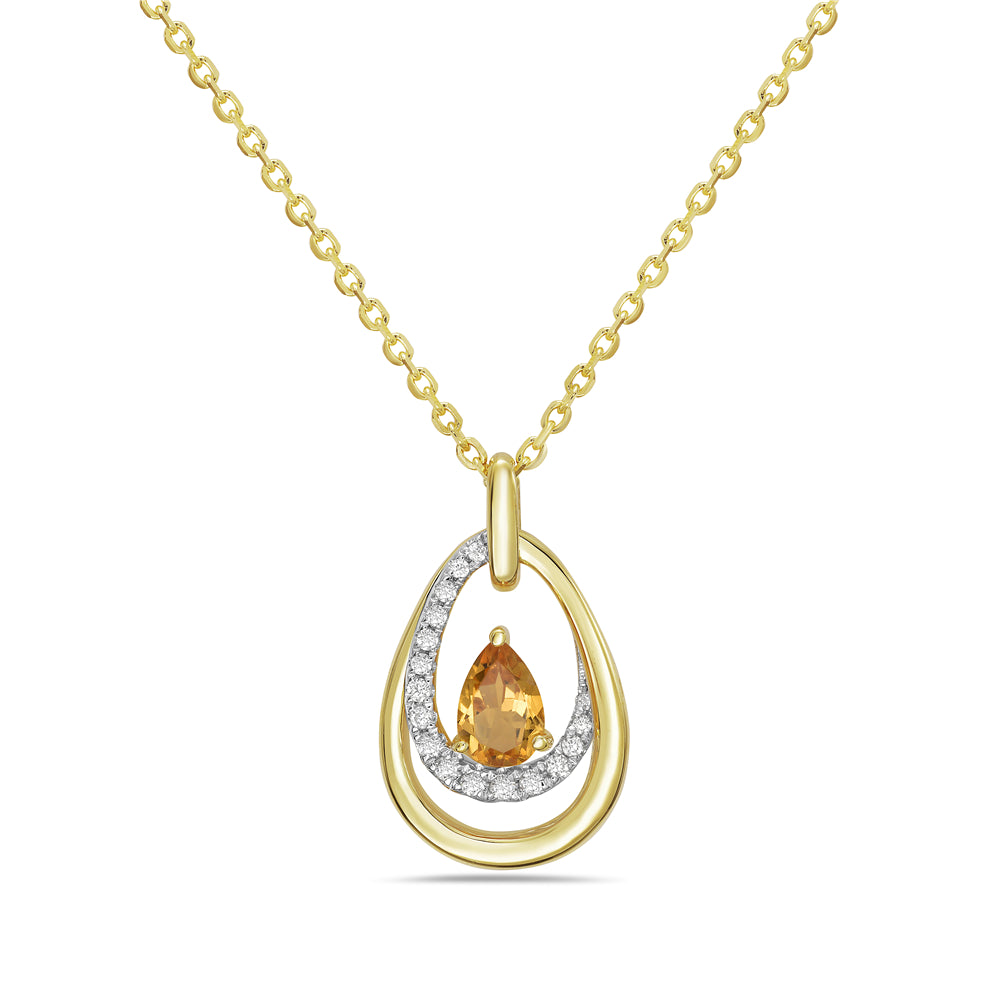 14KY necklace with 1 citrine 0.39ct and 17 diamonds 0.10ct tw 5.5
