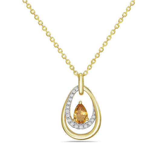 14KY necklace with 1 citrine 0.39ct and 17 diamonds 0.10ct tw 5.5