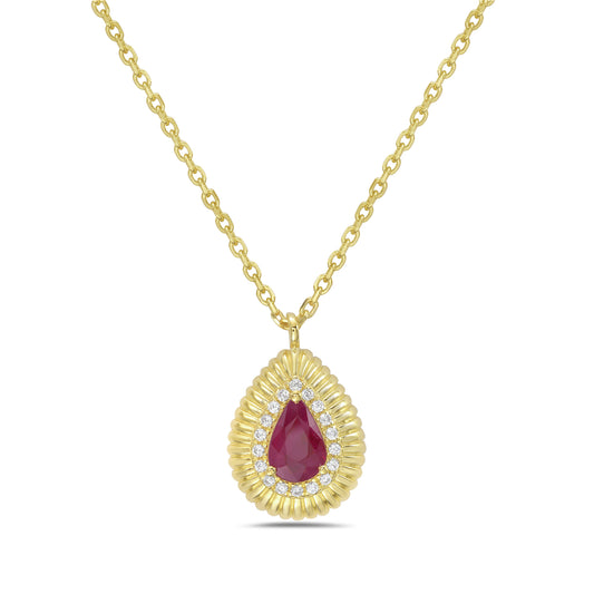 14KY necklace with 1 dark pink ruby 0.44ct and 18 dimaonds 0.07ct tw 5.5