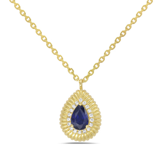 14KY necklace with 1 sapphire 0.50ct and 18 diamonds 0.07ct tw 5.5