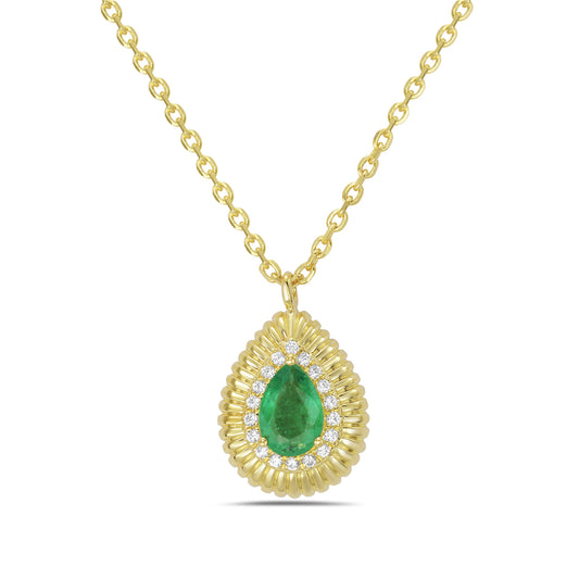 14KY necklace with 1 emerald 0.38ct and 18 diamonds 0.07ct tw 5.5