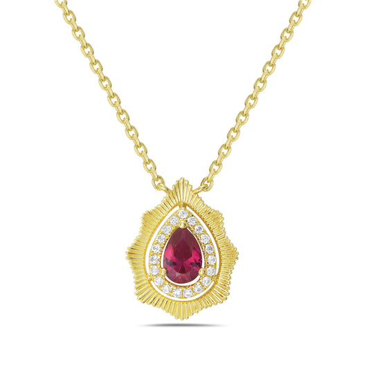 14KY necklace with 1 ruby 0.50ct and 19 diamonds 0.10ct tw 5.5