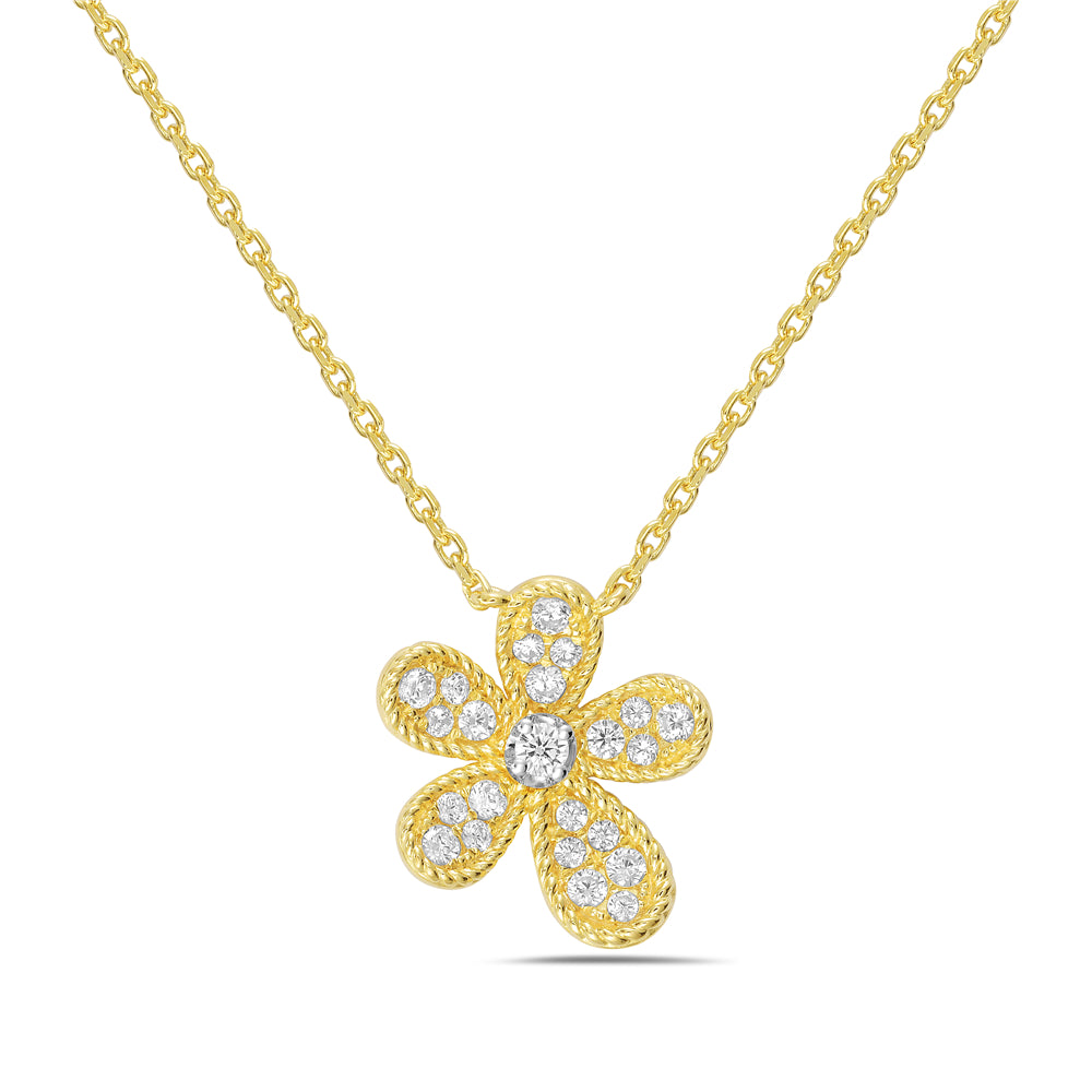 14KY flower design necklace with 23 round diamonds 0.28ct tw 5.5