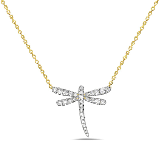 14KY dragonfly necklace with 31 round diamonds 0.43ct tw 5.5
