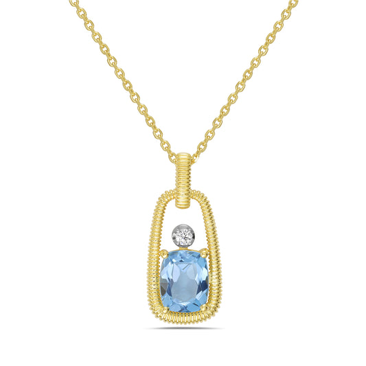 14KY necklace with 1 blue topaz 2.60ct and 1 diamond 0.05ct 5.5