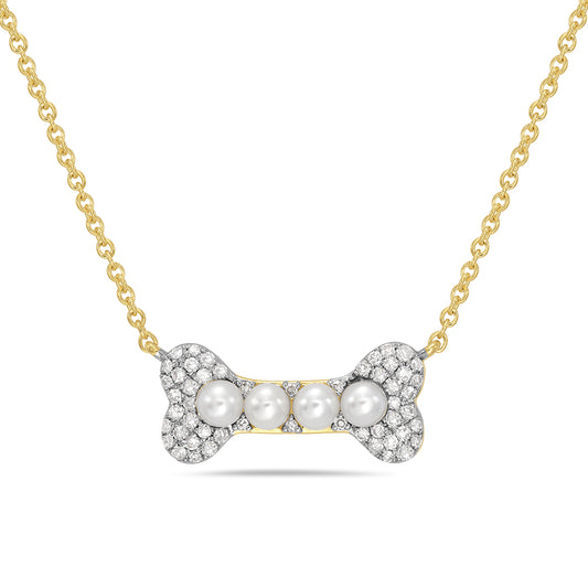 Pearl & Diamond Dog Bone Necklace