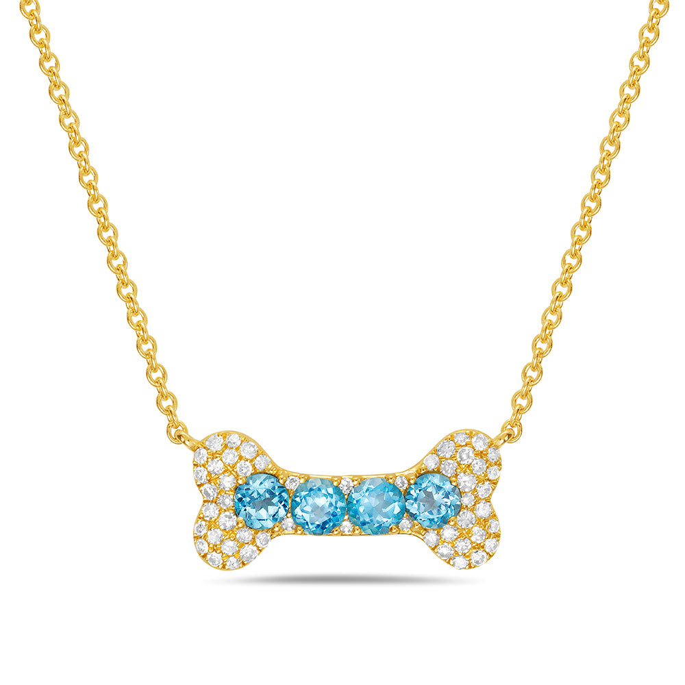 Blue Topaz Dog Bone Necklace