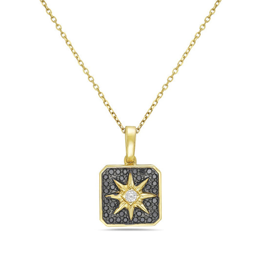 "Glistening Star" Necklace in 14K Gold with White & Black Diamonds 4.6