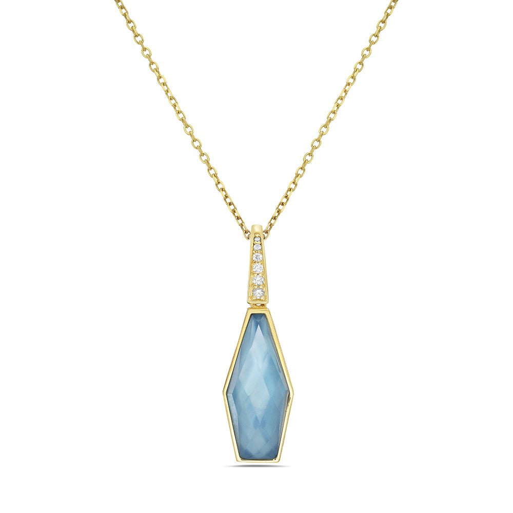"Decanter" Necklace with Swiss Blue Topaz & Diamonds in 14K Gold
