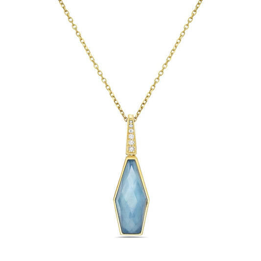 "Decanter" Necklace with Swiss Blue Topaz & Diamonds in 14K Gold 4.6
