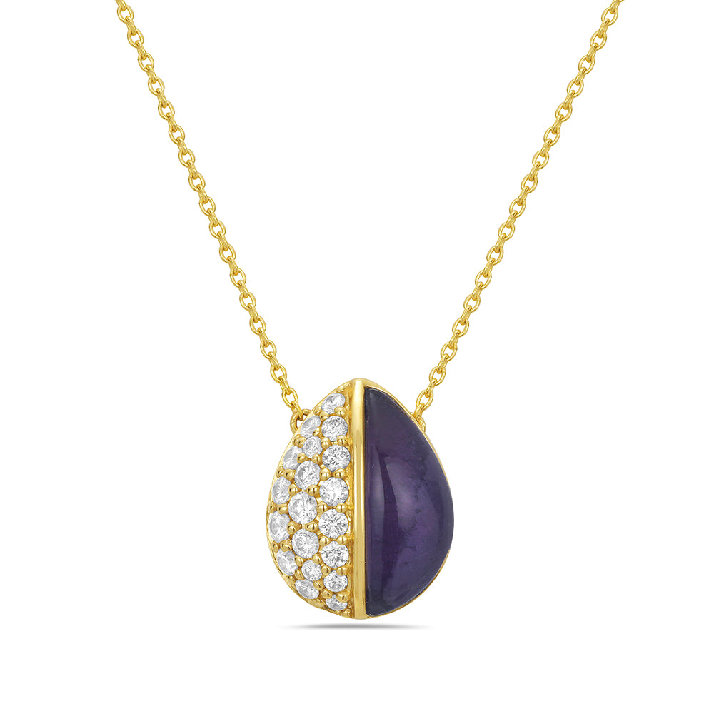 Pear Shaped Necklace with Cabochon Amethyst & Diamonds
