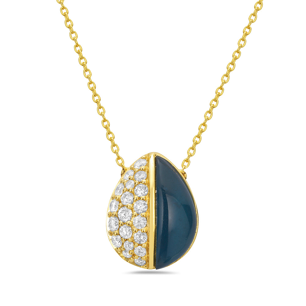 Pear Shaped Necklace with Cabochon London Blue Topaz & Diamonds