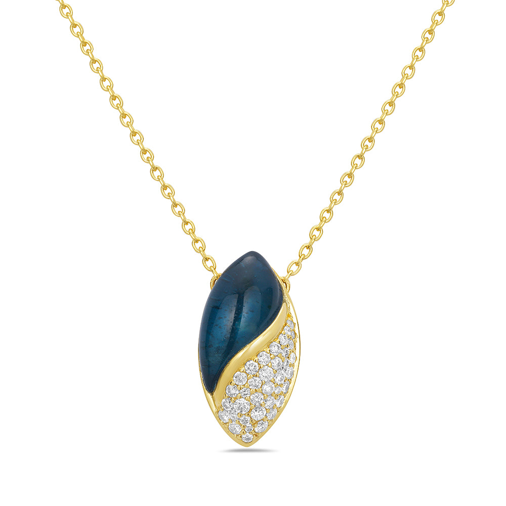 Pear Shaped Necklace with Cabochon London Blue Topaz & Diamonds