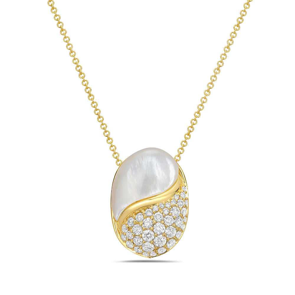 Pear Shaped Necklace with Cabochon Mother of Pearl & Diamonds
